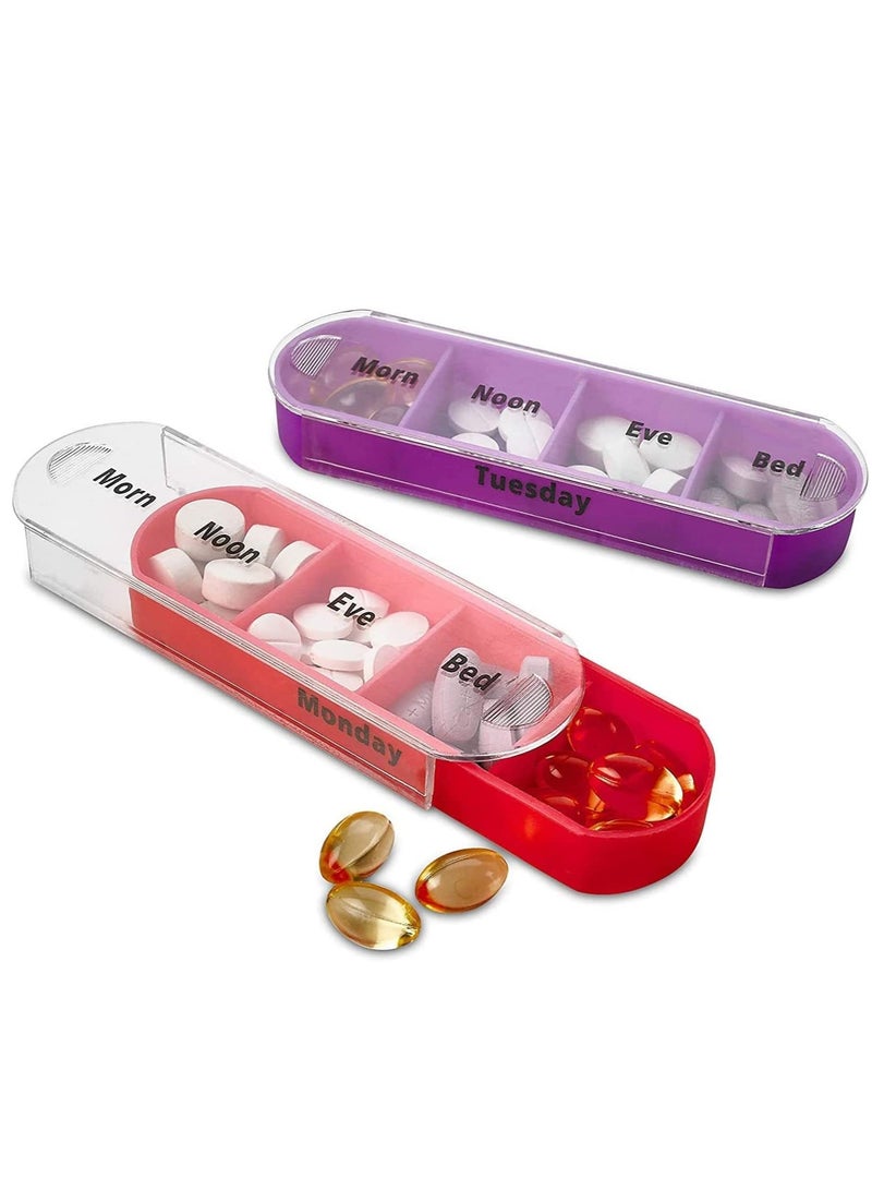 SOLARAE Pill Organizer, Large Capacity Weekly Box Four Times-a-Day, 1 Dispenser with Stackable AM/PM Compartments, Rainbow Morning and Evening Case 28 Dividers BPA-Free Medicine - Image 3