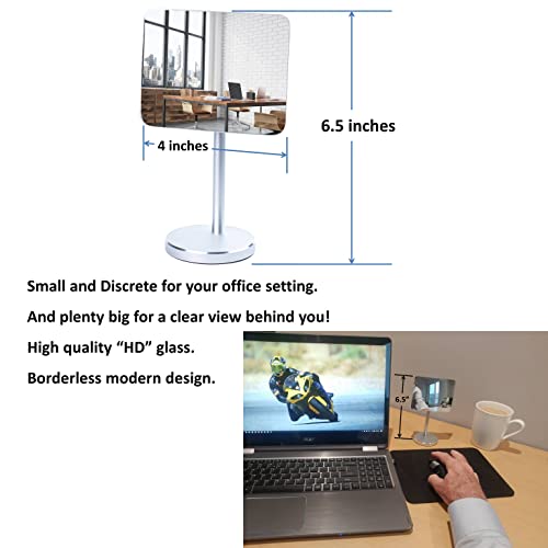 WatchYrBack Desk and Cubicle Mirror to See Behind You, Silver Stand with Detachable Wide Angle Real Glass Mirror, Small & Discrete, Beautiful Design, Perfect Curvature for an exceptionally Clear View - Image 2