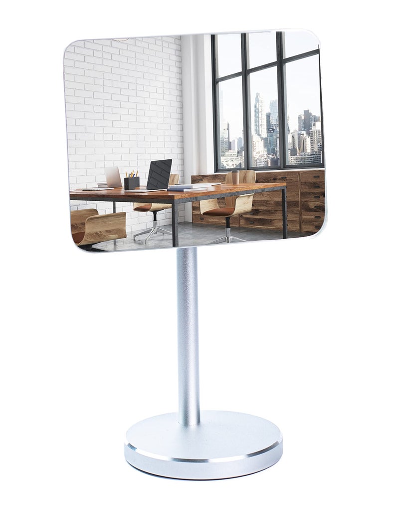 WatchYrBack Desk and Cubicle Mirror to See Behind You, Silver Stand with Detachable Wide Angle Real Glass Mirror, Small & Discrete, Beautiful Design, Perfect Curvature for an exceptionally Clear View - Image 1