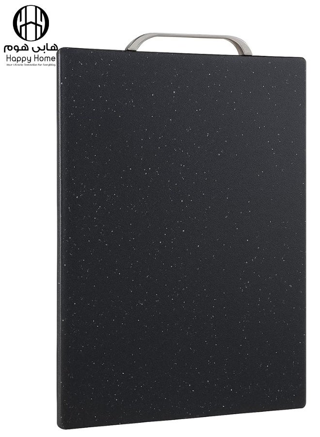 Happy Home Plastic Cutting Board with Stainless Handle 28 x 28 cm Granite Look Mimicking Non-Slip Scratch Resistant Easy to Clean Cutting Board for Meat, Vegetables, Cheese, Fruits, Bread, Baked Goods - Black - Image 1