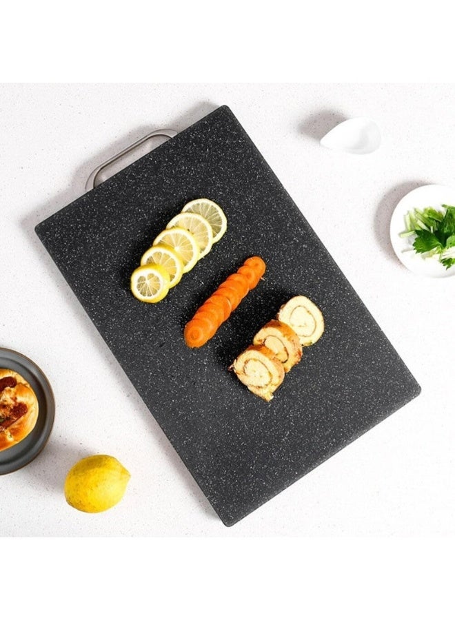 Happy Home Plastic Cutting Board with Stainless Handle 28 x 28 cm Granite Look Mimicking Non-Slip Scratch Resistant Easy to Clean Cutting Board for Meat, Vegetables, Cheese, Fruits, Bread, Baked Goods - Black - Image 2