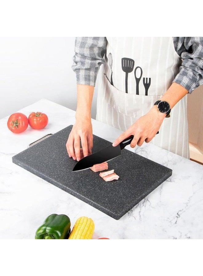 Happy Home Plastic Cutting Board with Stainless Handle 28 x 28 cm Granite Look Mimicking Non-Slip Scratch Resistant Easy to Clean Cutting Board for Meat, Vegetables, Cheese, Fruits, Bread, Baked Goods - Black - Image 4