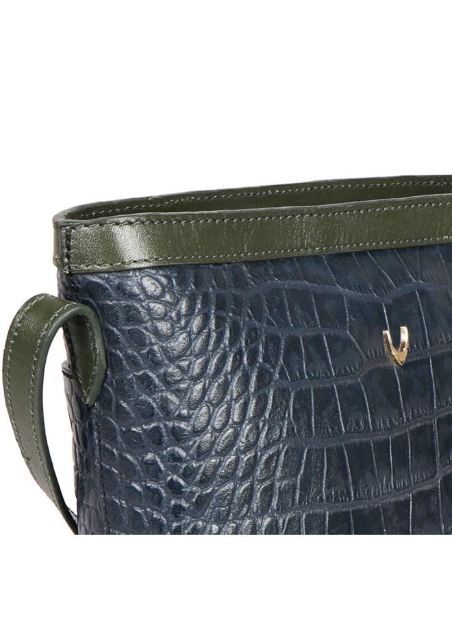 Hidesign Womens Leather Sling Bag- M Blue Emer - Image 4