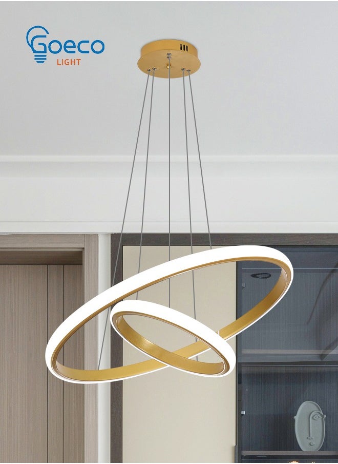 Goeco - Gold Pendant Ceiling Lamp, LED Dining Room Lamps,2 Rings Φ 40+20cm, For Hanging Lamp Living Room - Image 1