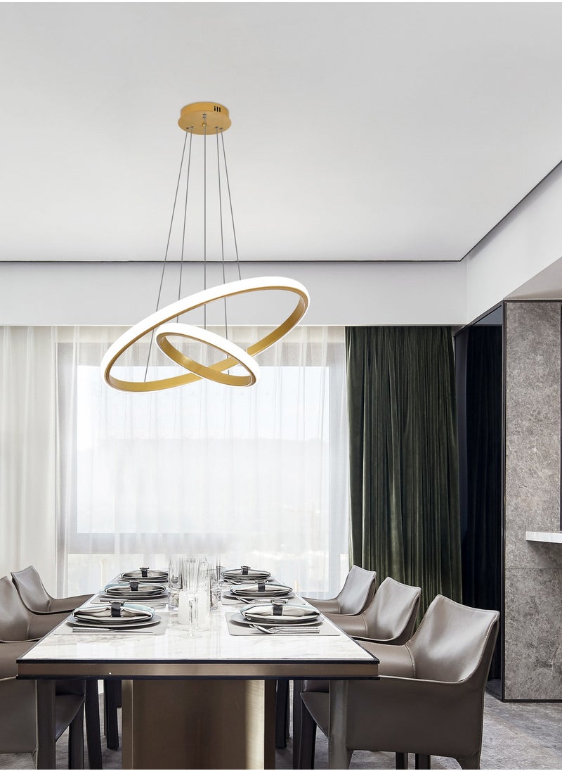 Goeco - Gold Pendant Ceiling Lamp, LED Dining Room Lamps,2 Rings Φ 40+20cm, For Hanging Lamp Living Room - Image 1