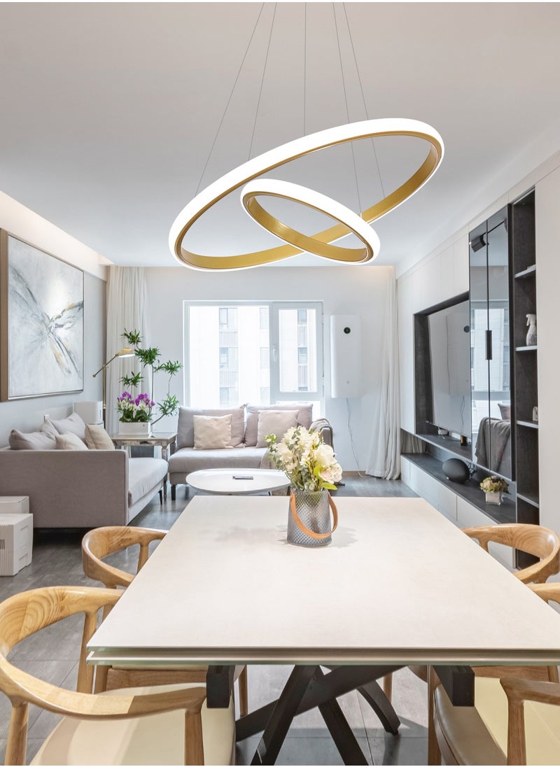 Goeco - Gold Pendant Ceiling Lamp, LED Dining Room Lamps,2 Rings Φ 40+20cm, For Hanging Lamp Living Room - Image 1