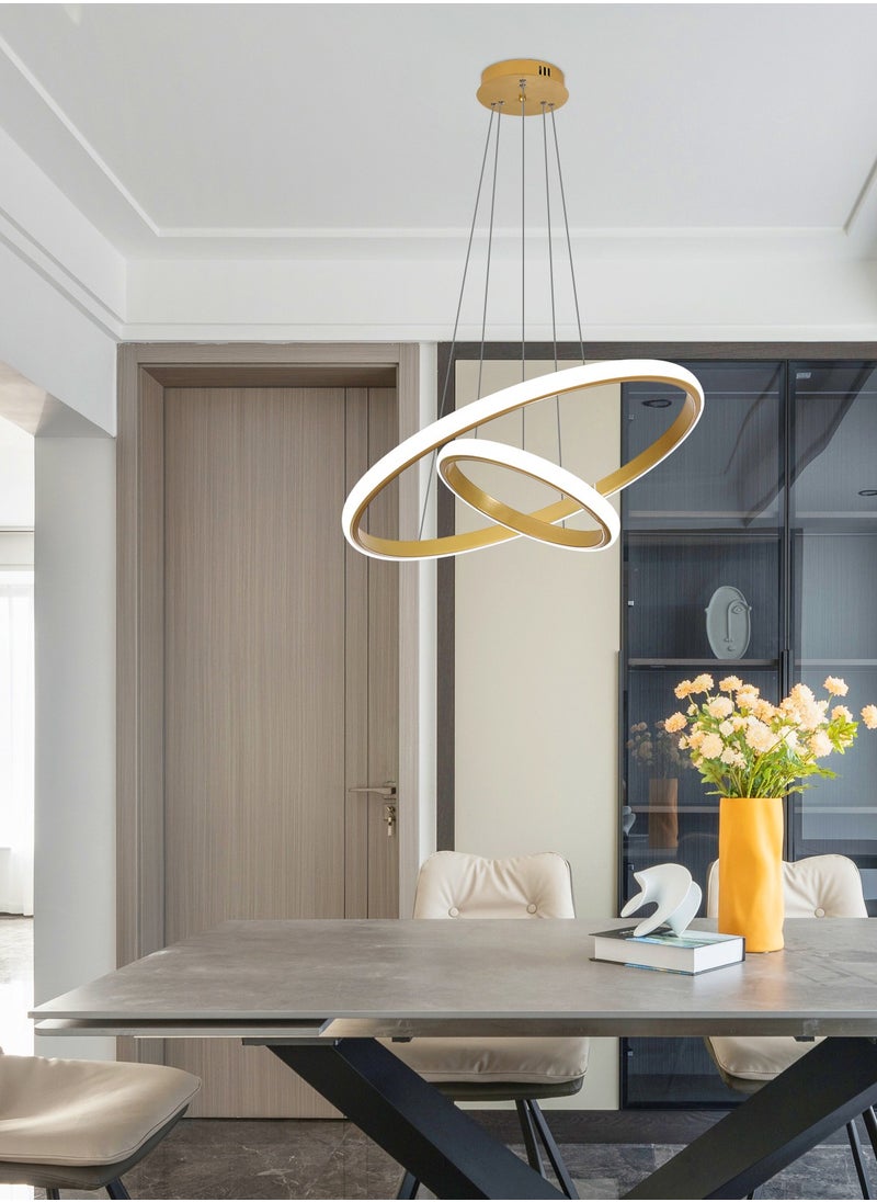 Goeco - Gold Pendant Ceiling Lamp, LED Dining Room Lamps,2 Rings Φ 40+20cm, For Hanging Lamp Living Room - Image 1