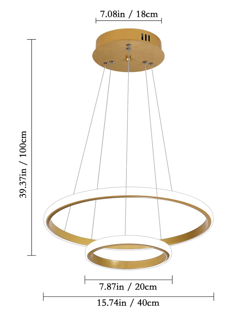 Goeco - Gold Pendant Ceiling Lamp, LED Dining Room Lamps,2 Rings Φ 40+20cm, For Hanging Lamp Living Room - Image 1