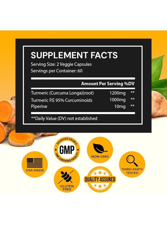 NuVitality كبسولات الكركم الكركم مع مستخلص الفلفل الأسود (بيبيرين) - 120 كبسولة نباتية من الكركم - 95% من الكركمين القياسي الممتاز - امتصاص عالي وفعالية - مكمل دعم المفاصل - Image 4