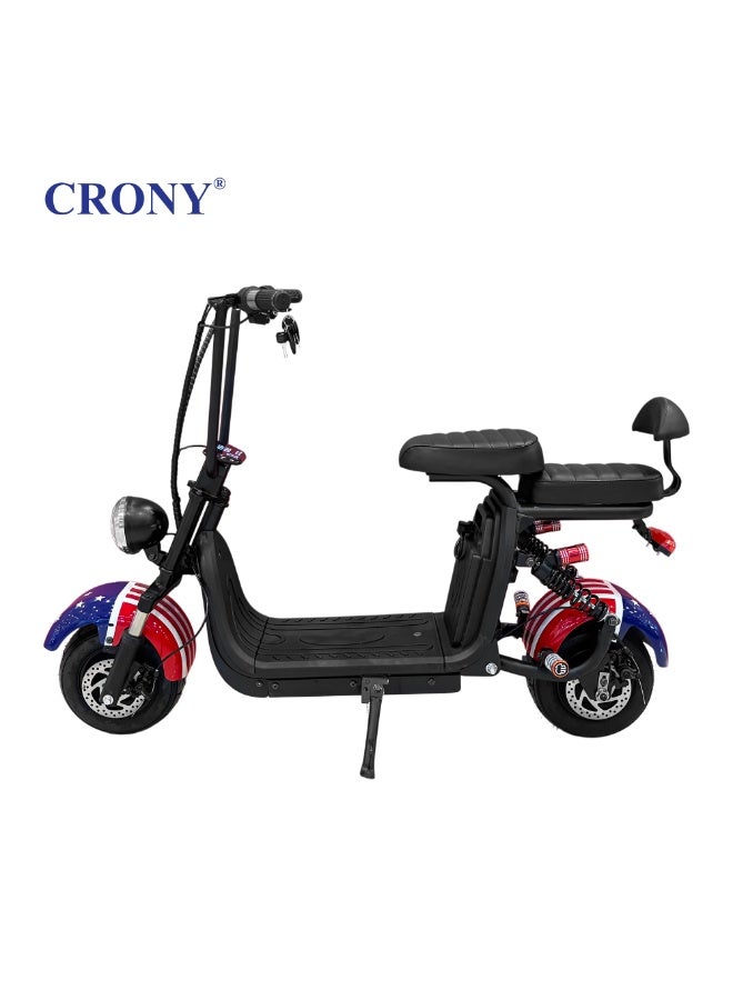 Crony Small Harley two seat big tires with BT Adult Delivery Electric Scooter E-Bike, Star Word Flag, Dual Seats, 1000W Motor, 48V 15AH Battery,  Max Speed: 50–68 KM/H - Image 2