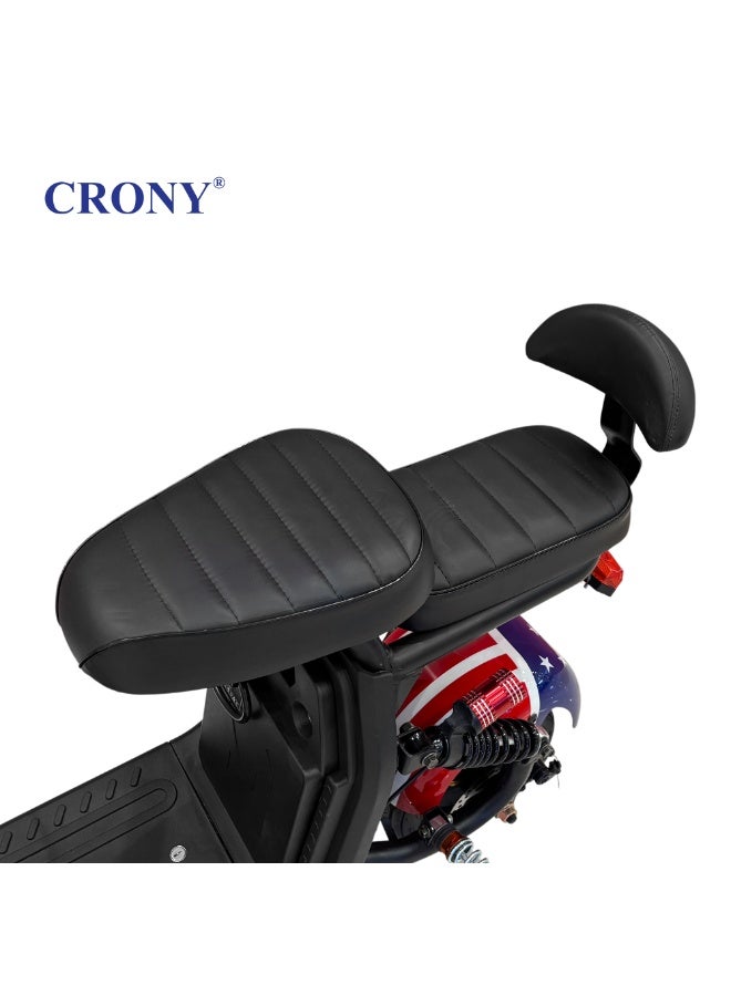 Crony Small Harley two seat big tires with BT Adult Delivery Electric Scooter E-Bike, Star Word Flag, Dual Seats, 1000W Motor, 48V 15AH Battery,  Max Speed: 50–68 KM/H - Image 4