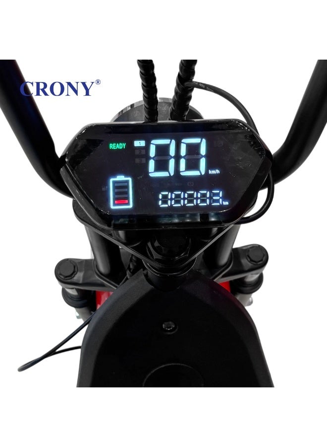Crony Small Harley two seat big tires with BT Adult Delivery Electric Scooter E-Bike, Star Word Flag, Dual Seats, 1000W Motor, 48V 15AH Battery,  Max Speed: 50–68 KM/H - Image 5