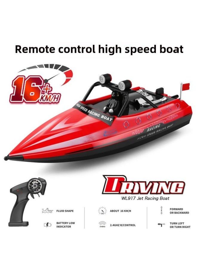 WL917 Remote Control Boat High-speed Speedboat Children's Water Electric Waterproof Boat Ship Turbine Jet Boat Toy-Color:Red-Specifications:Single Battery  - Image 2