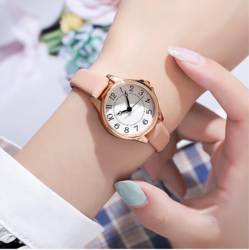 BESTKANG Women's Fashion Leather Strap Watch Easy - Read Dial Casual Quartz Wristwatch Waterproof Watch Women's Small Wrist Watch (Pink) - Image 2