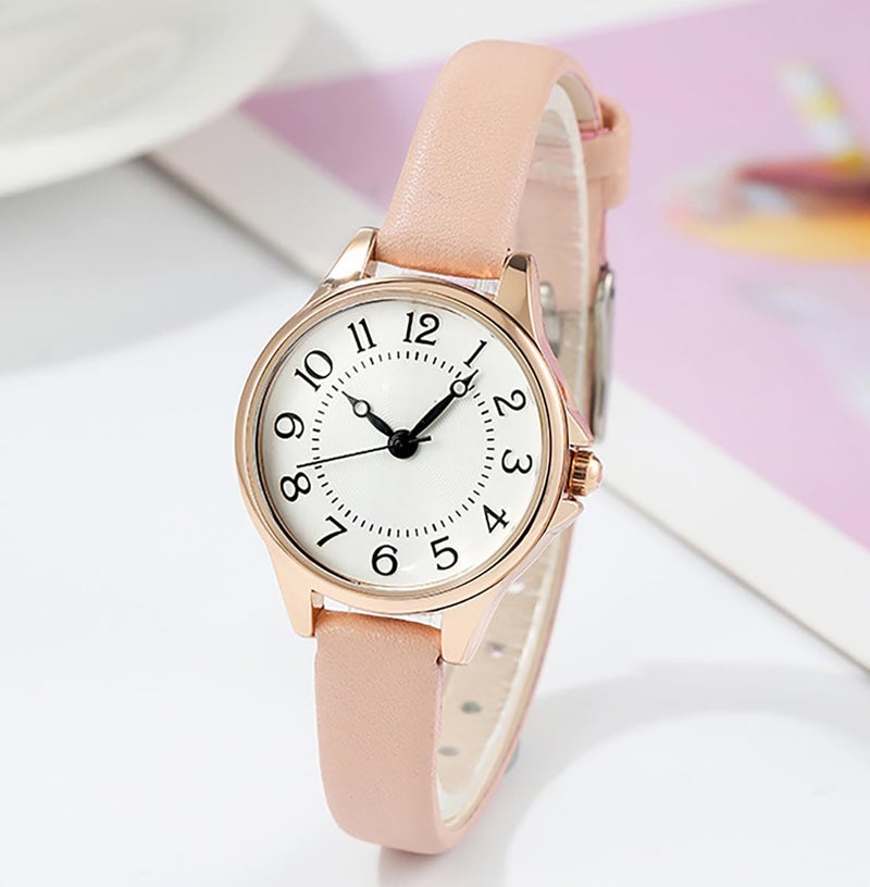 BESTKANG Women's Fashion Leather Strap Watch Easy - Read Dial Casual Quartz Wristwatch Waterproof Watch Women's Small Wrist Watch (Pink) - Image 3