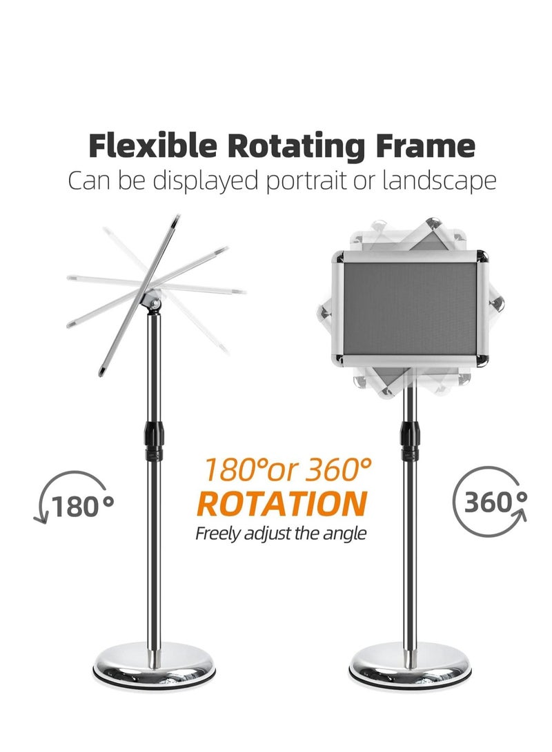 A4 Sign Stand Adjustable Poster Aluminum Snap Frame Menu Replaceable Advertising Rack Floor Display Stands with Safety Corner and Stable Round Base (Silver, A4) - Image 5
