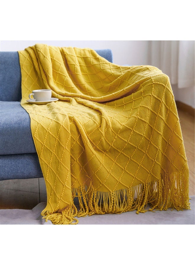 EzzySo Simple Solid Colour Knitted Blanket Cotton Yellow 127 x 172cm - Image 2