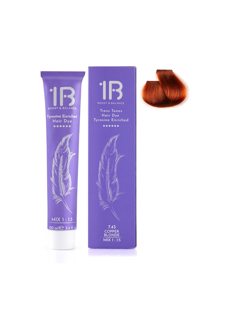 1B Hair Color Cream #7.43 Copper Blonde – Permanent Warm Blonde Hair Dye with Tress Tones Tyrosine Complex | 100ml | Vibrant Copper-Golden Pigment | Long-Lasting Color for Medium Blonde Hair - Image 2