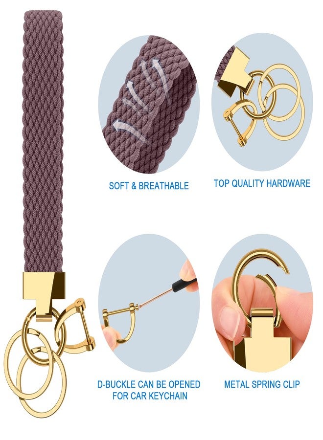Tobfit Keychain Wristlet - Stretchy Braided Bracelet with Keyrings for Car Keys | Secure & Hands-Free for Women & Men, Smoky Purple - Image 4