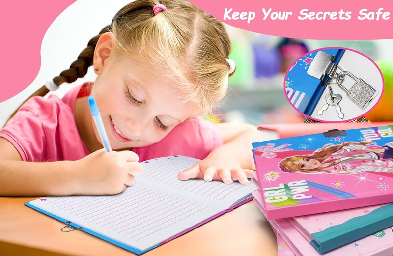 GINMLYDA Diary with Lock, 7x5.25 Inches 160 Lined Pages Secret Pink Notebook Journal with Lock School Writing Drawing - Image 2