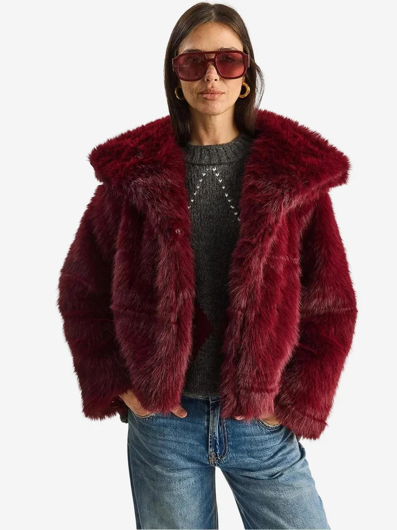 Bianco Lucci LUCCI Oversize Faux Fur Coat