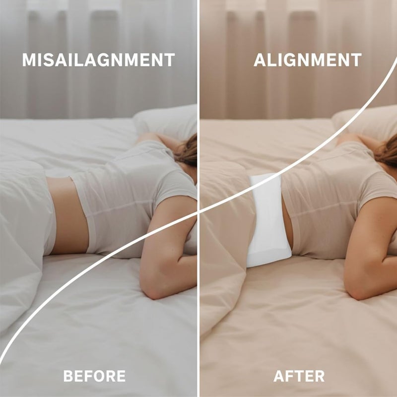 Grayish White Lumbar Support Pillow, Ergonomic Waist Pillow for Sleeping, Contoured 360° Hugging Design, Polyester & Foam Back Support for Side Sleepers - Image 2
