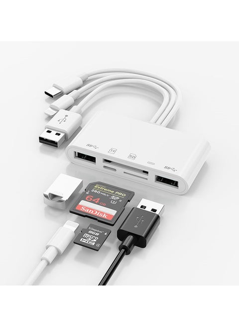 Multi-Function Card Reader Three Wire 5-in-1 【 TF+SD+USB+Lightn Charging 】 Supports Hard Drives