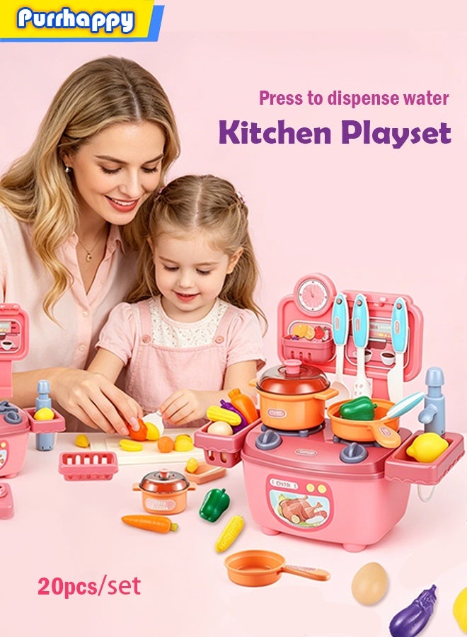 Purrhappy 20PCS Kids Kitchen Playset Play Kitchen Toys with Play Sink,Including Pots, Pans, Spoon Fruit Vegetable Cookware Set,Kitchen Accessories Set Toy Kitchen Pretend Play Toy Set for 3+ Year Old Boys Girls - Image 1