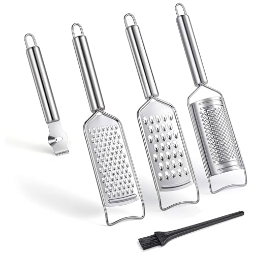 Tongjude Stainless Steel Cheese Grater Set, Set of 5 Kitchen Grater & Peeler & Slicer, Lemon Zester with Cleaning Brush for Vegetable, Fruit, Chocolate - Image 1