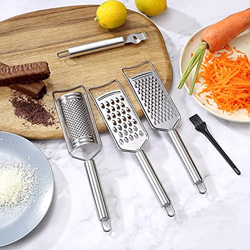 Tongjude Stainless Steel Cheese Grater Set, Set of 5 Kitchen Grater & Peeler & Slicer, Lemon Zester with Cleaning Brush for Vegetable, Fruit, Chocolate - Image 2
