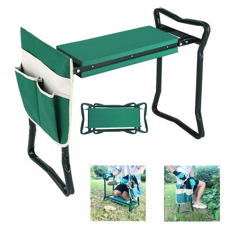 BESTHLS Garden Kneeler and Seat Heavy Duty Folding Stool with Thick Pad Tool Pouch 330 lbs Capacity Knee Back Support Perfect for Seniors Women Men
