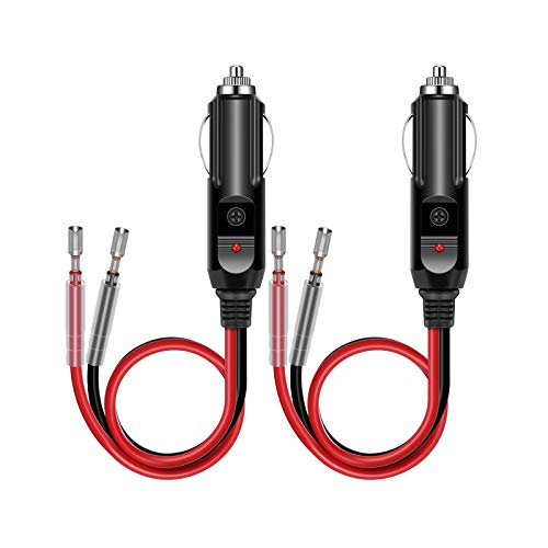 YONHAN Cigarette Lighter Male Plug 12V Fused Replacement 2 Pack, Male Cigarette Lighter Plug Adapter with Leads & LED Light, 12v Plug Connector Socket 1FT 16AWG Extension Cable with 15A Fuse - Image 1