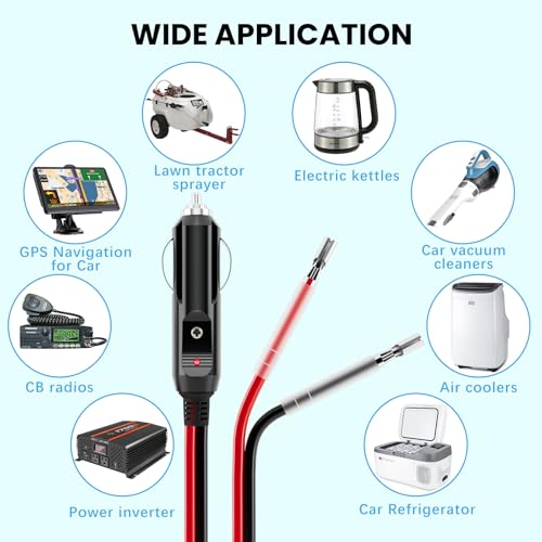 YONHAN Cigarette Lighter Male Plug 12V Fused Replacement 2 Pack, Male Cigarette Lighter Plug Adapter with Leads & LED Light, 12v Plug Connector Socket 1FT 16AWG Extension Cable with 15A Fuse - Image 4