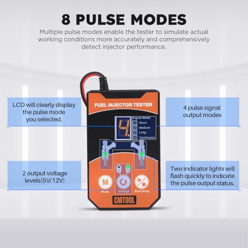 CMTOOL Fuel Injector Tester and Cleaner Tool Kit, Upgraded 6 Cleaning Adapters & 8 Pulse Modes, DIY Tool, Car Fuel Injector Cleaner Kit, 5V/12V Output Voltage Level - Image 4