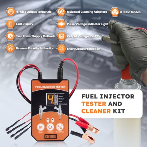 CMTOOL Fuel Injector Tester and Cleaner Tool Kit, Upgraded 6 Cleaning Adapters & 8 Pulse Modes, DIY Tool, Car Fuel Injector Cleaner Kit, 5V/12V Output Voltage Level - Image 2