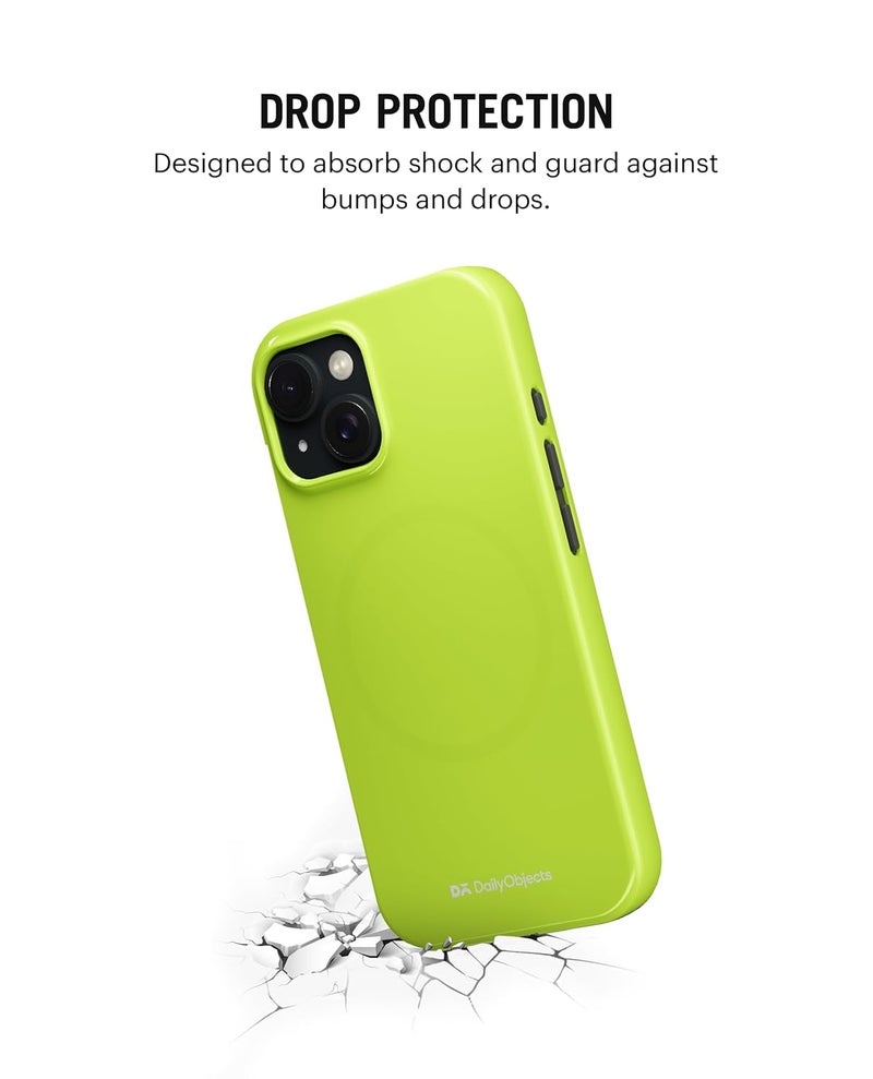 Daily Objects Polycarbonate Enamel Bumper Magsafe Case For iPhone 15 Compatible With Mag-Safe Wireless Charging | Lime Hybrid Magnetic Back Cover - Image 4