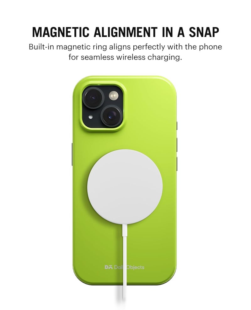 Daily Objects Polycarbonate Enamel Bumper Magsafe Case For iPhone 15 Compatible With Mag-Safe Wireless Charging | Lime Hybrid Magnetic Back Cover - Image 2