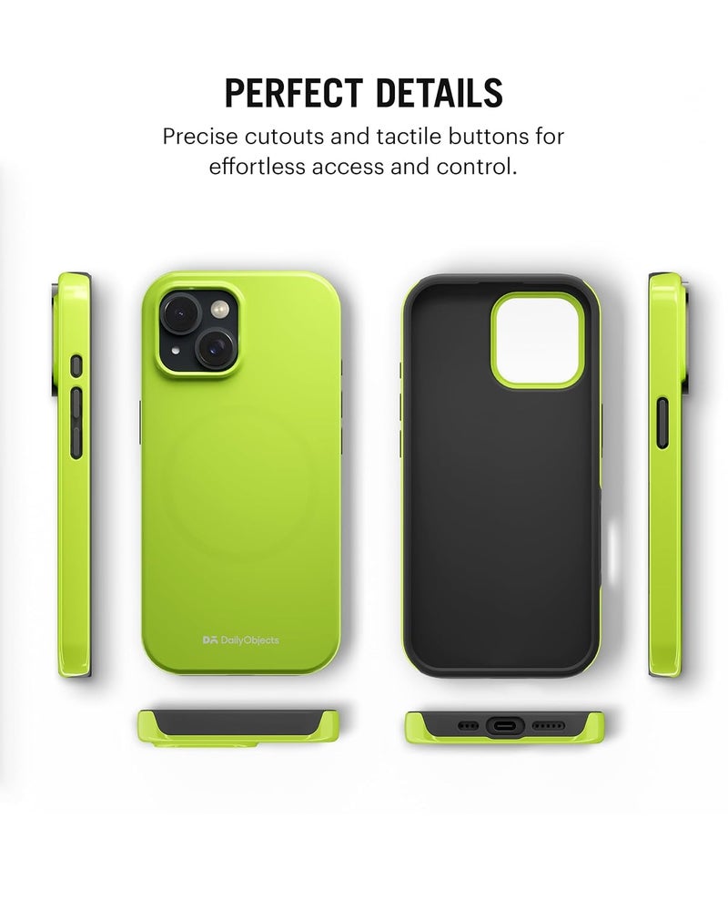 Daily Objects Polycarbonate Enamel Bumper Magsafe Case For iPhone 15 Compatible With Mag-Safe Wireless Charging | Lime Hybrid Magnetic Back Cover - Image 5