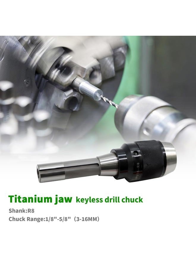 Yunnergo 1/8"-5/8" Keyless Heavy Duty Drill Chuck 1/64"-1/2", Special Titanium Jaws, with Integrated Shank, R8 Shank, MT3 Shank, MT2 Shank (1/8"-5/8",R8 shank) - Image 2