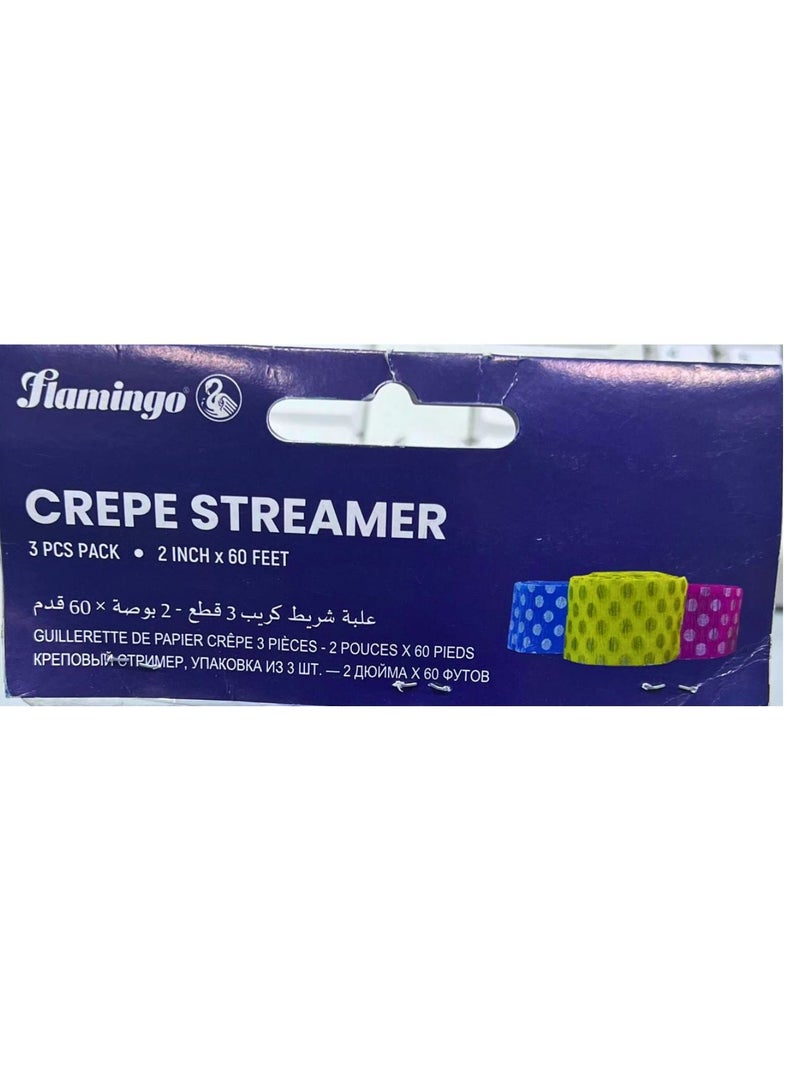 Flamingo 3-Piece Crepe Paper Streamer Hanging Roll Decoration 2 Inch×60 Feet Assorted Colour - Image 4