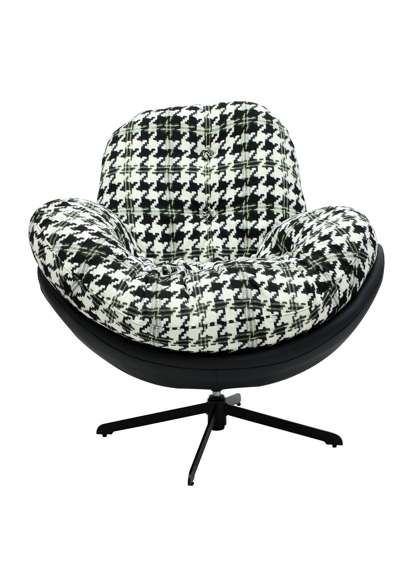 Modern Swivel Accent Lounge Chair MH-1024 with Cushioned Seat – Upholstered Fabric Armchair with 360° Rotation, Stable Metal Base for Living Room, Bedroom & Office (Black & White)