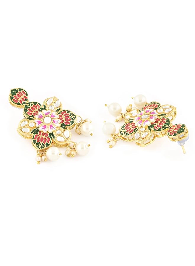 erorex Multicolor Meenakari Lotus Design Multistrand Pearls Long Necklace Earring And Ring Set For Women Zpfk13429  - Image 4