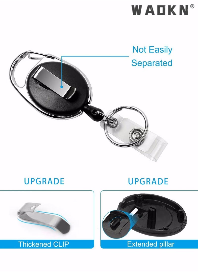 WAOKN Badge Holders, 2 Pack Heavy Duty Retractable Reel Clips Set with Carabiner Reel Clip, Upgraded Retractable Badge Reel X 2 and Vertical Leather ID Card Holder X 2, Black  - Image 2