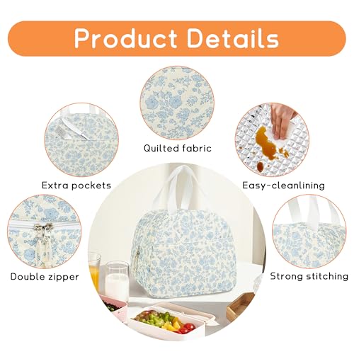GISMTR Lunch Bag for Women Insulated Lunch Box Cute Quilted Lunch Tote Bags Reusable Large Capacity Cooler Bag for Travel Work Picnic - Image 5
