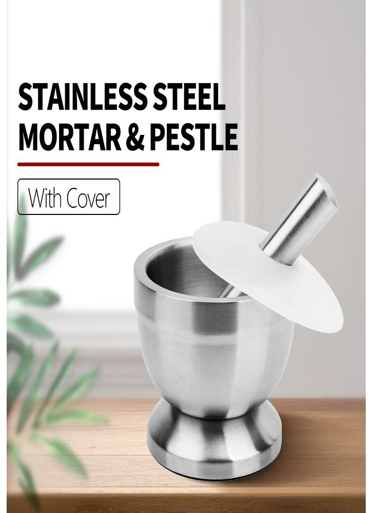 Biki Silver 304 Stainless Steel Mortar With Pest Easily Crush spices,Medicine Pills Tablets Vitamins to Fine Powder for Adults - Image 2