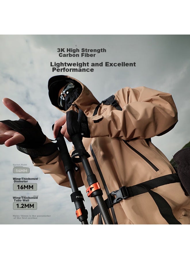 Pelliot Outdoor 3k Carbon Fiber Trekking Pole, Carbon Folding Ultra-light Hiking Mountain Climbing Cane, 16403644 Black - Image 2