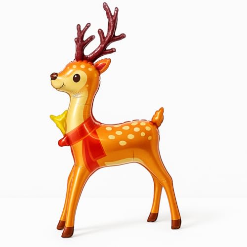AMFIN (Pack of 1) Christmas Reindeer Foil Balloon 42 inch Large Standing Deer Balloon for Christmas Party Decorations | Festive Reindeer Balloon with Antlers & Scarf – Cute Xmas Décor - Image 1