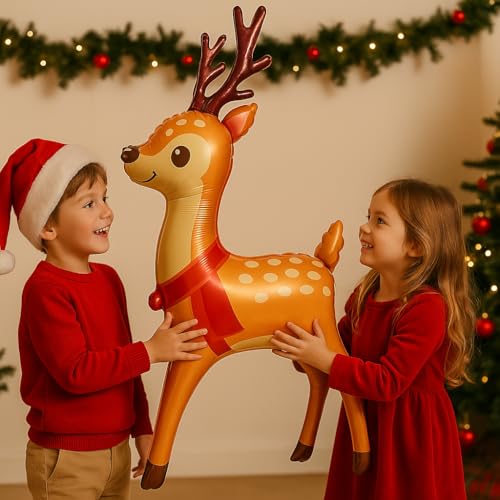 AMFIN (Pack of 1) Christmas Reindeer Foil Balloon 42 inch Large Standing Deer Balloon for Christmas Party Decorations | Festive Reindeer Balloon with Antlers & Scarf – Cute Xmas Décor - Image 5