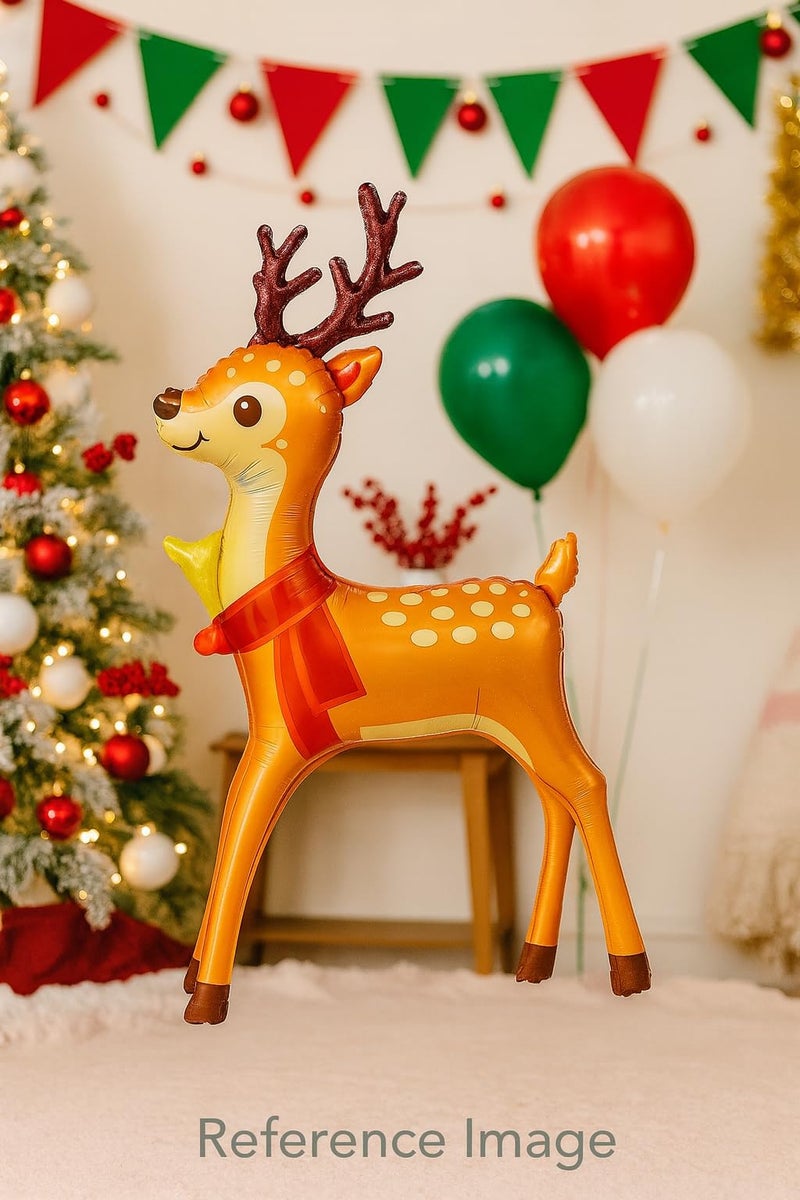 AMFIN (Pack of 1) Christmas Reindeer Foil Balloon 42 inch Large Standing Deer Balloon for Christmas Party Decorations | Festive Reindeer Balloon with Antlers & Scarf – Cute Xmas Décor - Image 3