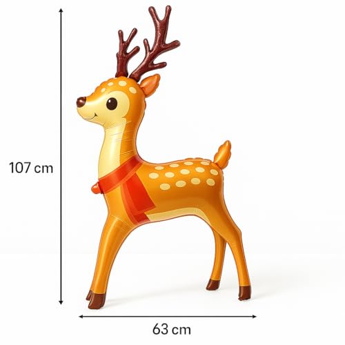 AMFIN (Pack of 1) Christmas Reindeer Foil Balloon 42 inch Large Standing Deer Balloon for Christmas Party Decorations | Festive Reindeer Balloon with Antlers & Scarf – Cute Xmas Décor - Image 4